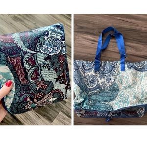 Chico's Folding Tote Bag NWT Blue Paisley Pattern